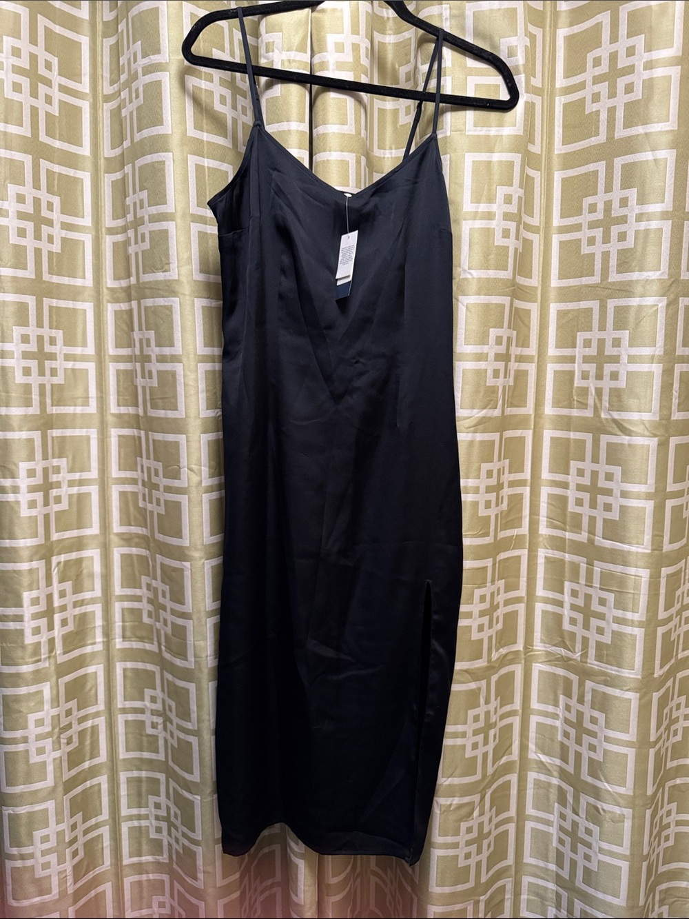 Black Slip Midi Dress with Side Slit